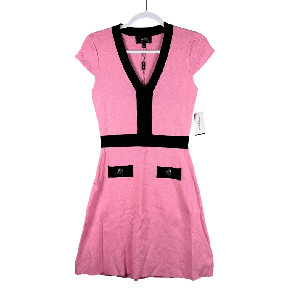 Alexia Admor Womens Small Dress Pink Black Colorblock Knit Mod Barbiecore NWT